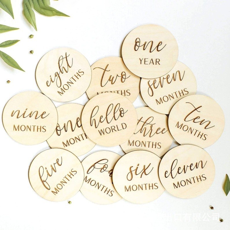 Tamanho personalizado de madeira compensada para bebê cartões de marco mensal ideal para anúncio de nascimento de recém-nascidos