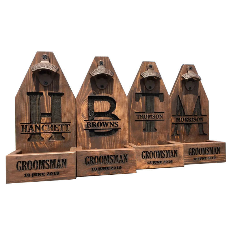 Customizado Mural personalizado de madeira Montagem abre garrafas de cerveja para casamento noivo presente